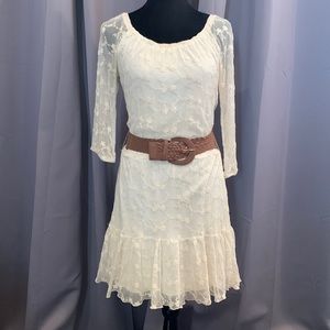 Lined lace dress with belt. Size Small